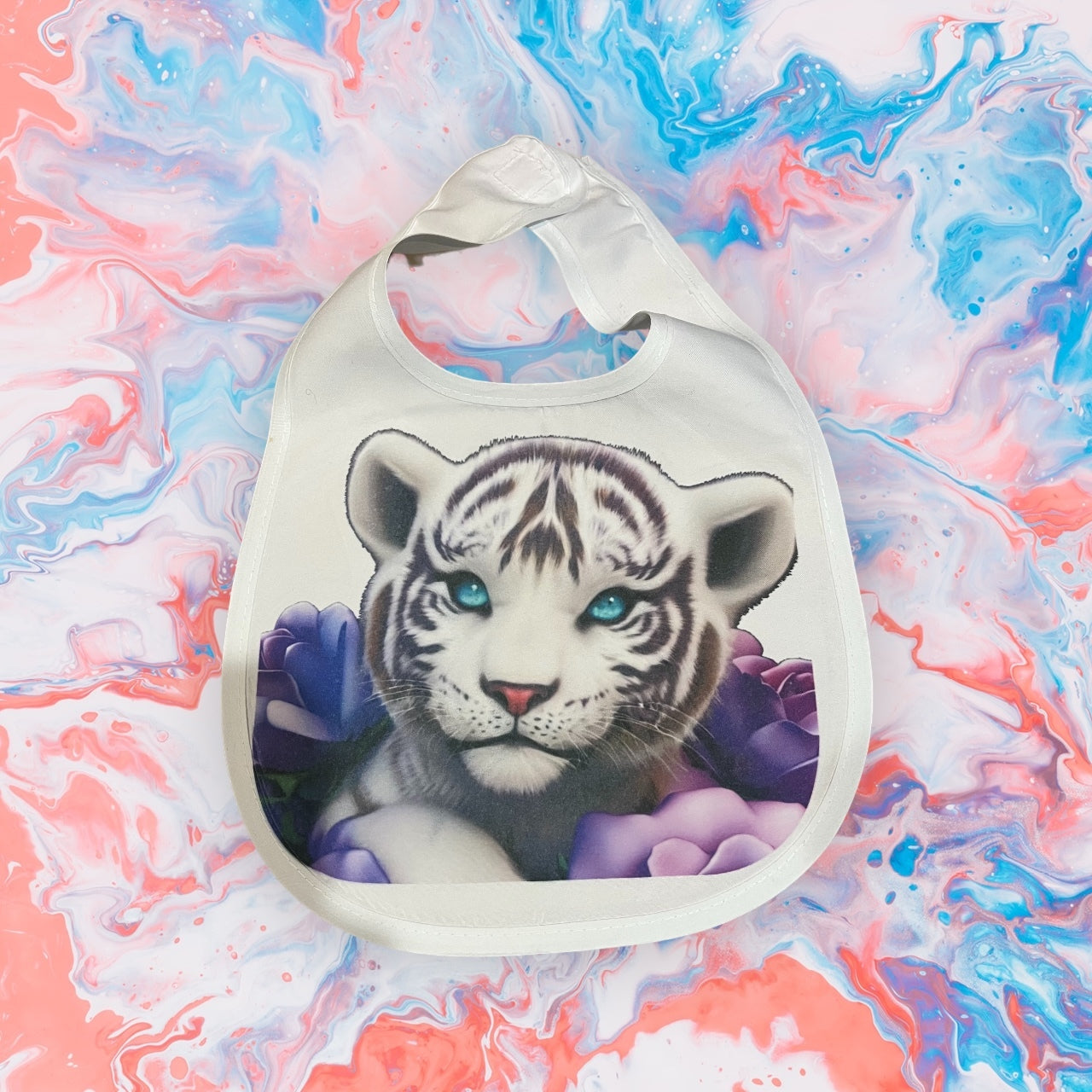 Printed Baby Bib (White Tiger)