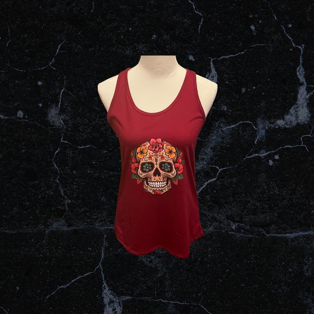 Printed Razor Back Tank Top (Sugar Skull)