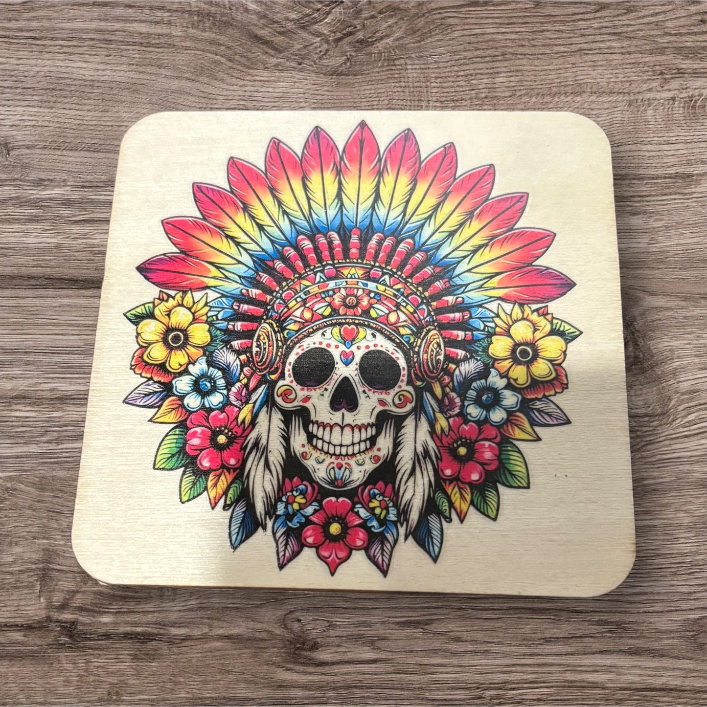 Printed Wood Coaster (Skull)