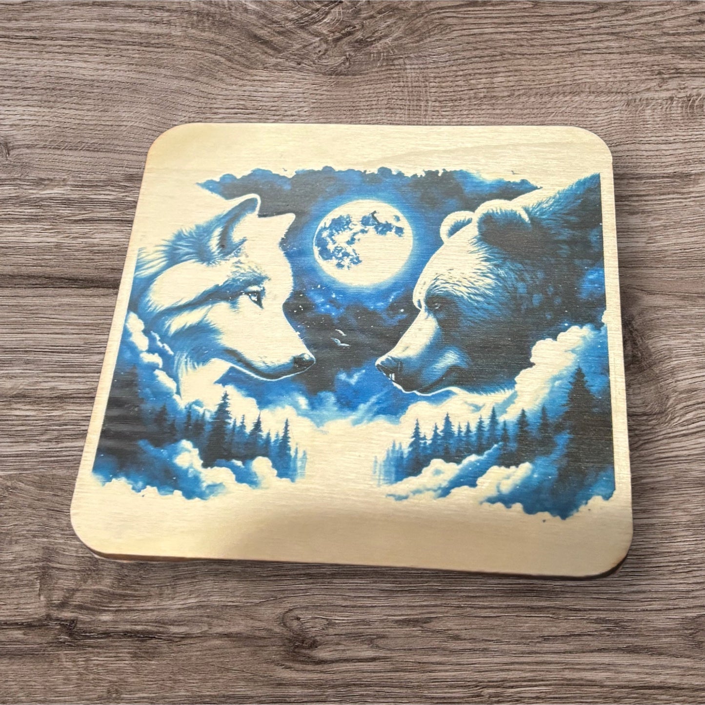 Printed Wood Coaster (Wolf)