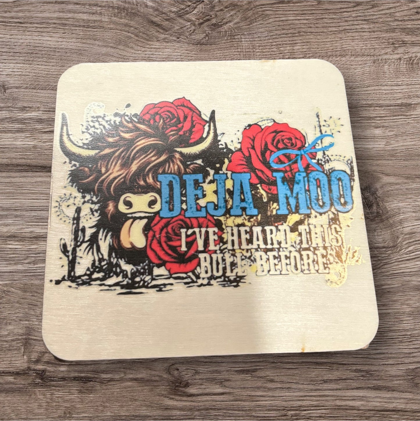 Printed Wood Coaster (Moo)