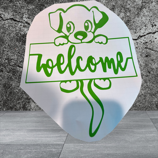 Vinyl decal Welcome with dog